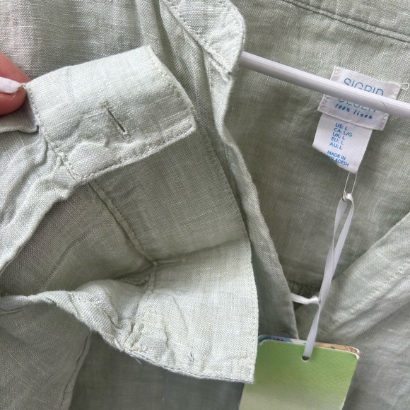 Women's large light green Sigrid Olsen 100:/: linen tunic button down shirt - Picture 4 of 13